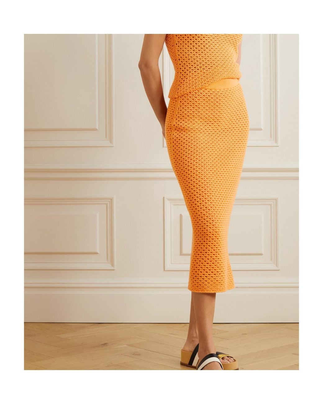 Gabriela Hearst Orange Tana Crocheted Wool And Cashmere-Blend Midi Skirt