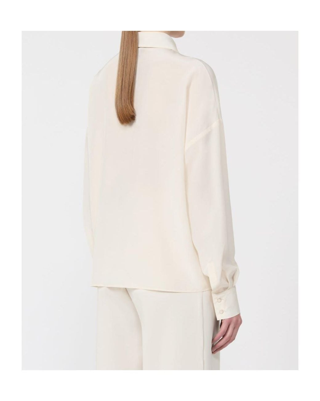 Max Mara White Studio Pintuck Tie-Neck Blouse