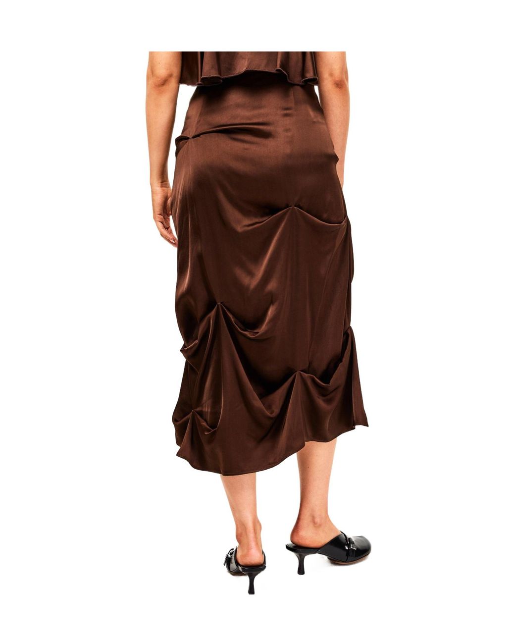 Ganni Brown Satin Midi Skirt