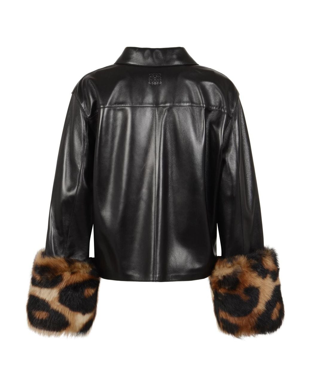 Loewe Black Leopard-Print Shearling-Trimmed Glossed-Leather Jacket
