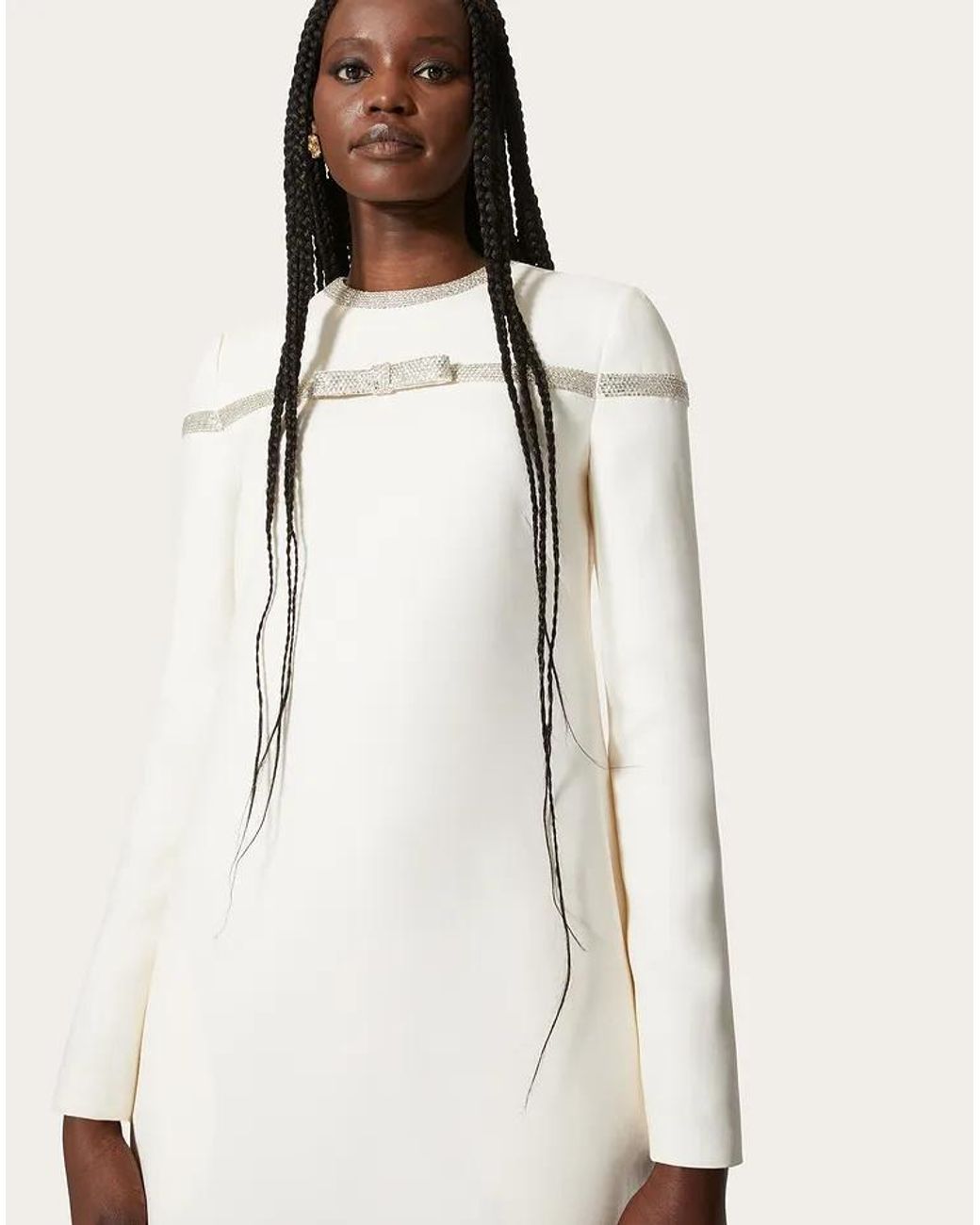 Valentino White Crepe Couture Embroidered Short Dress