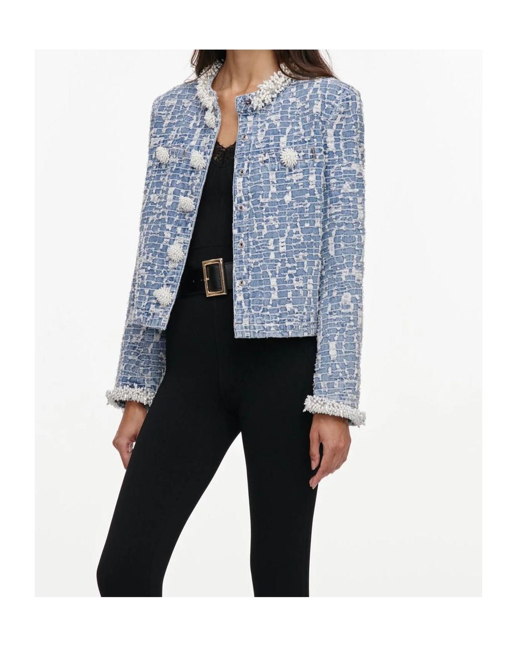 Self-Portrait Blue Textured Denim Jacket