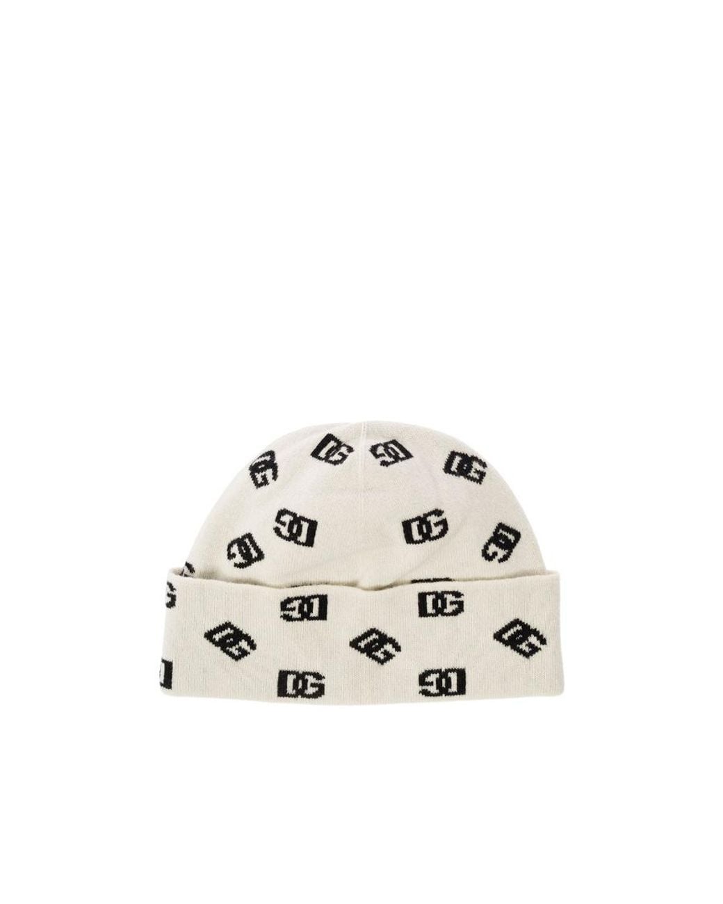 Dolce & Gabbana White Dg Intarsia-Knit Beanie for men