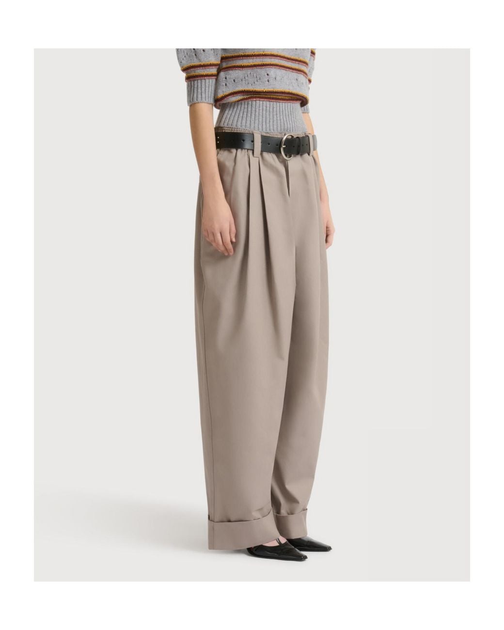 Marni Gray Pleated Turn-Up Hem Trousers