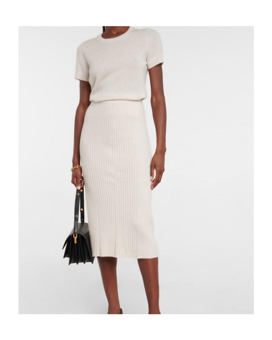 Jardin Des Orangers White Ribbed-Knit Cashmere Skirt