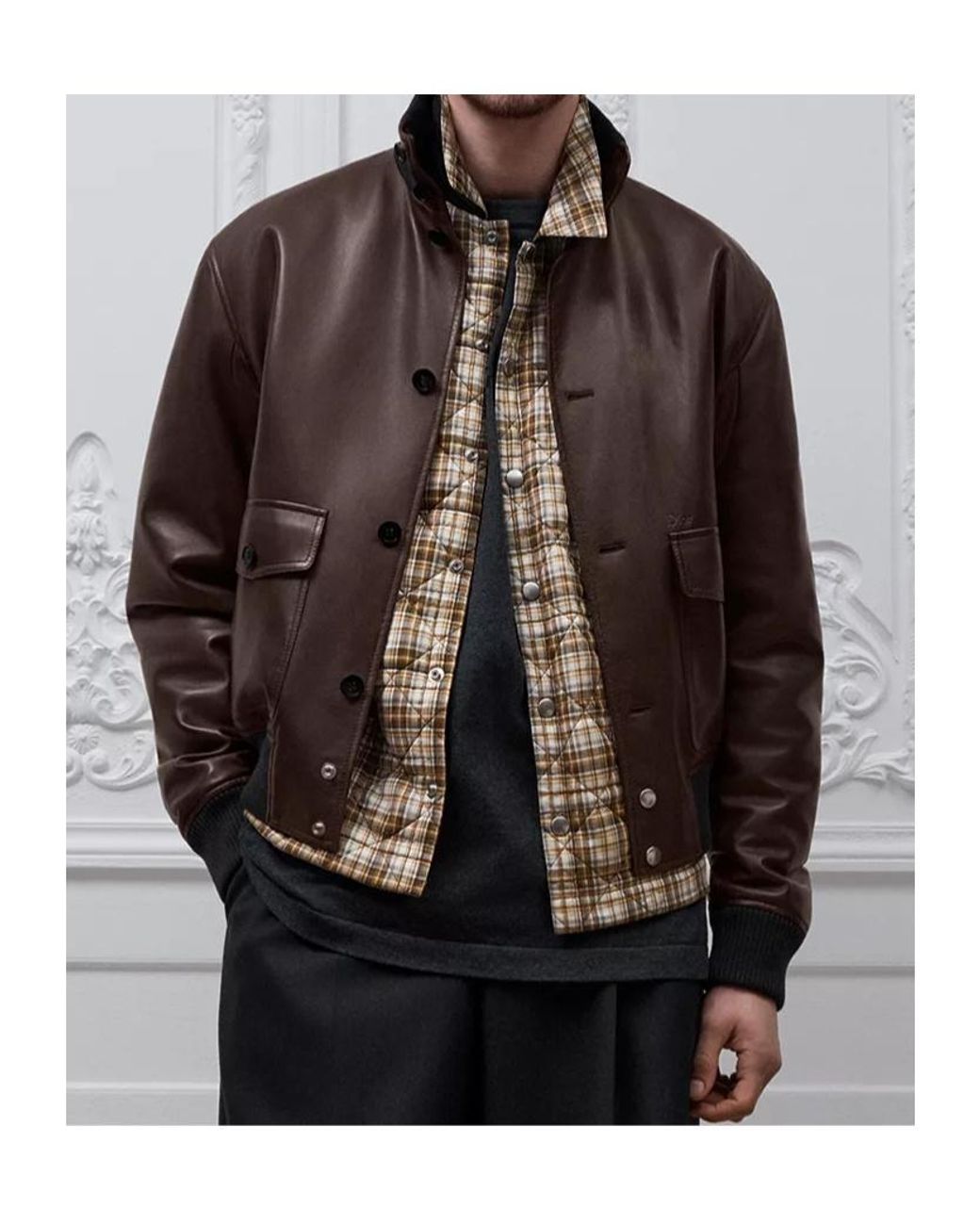 Dior Brown Long-Sleeve Leather Jacket for men