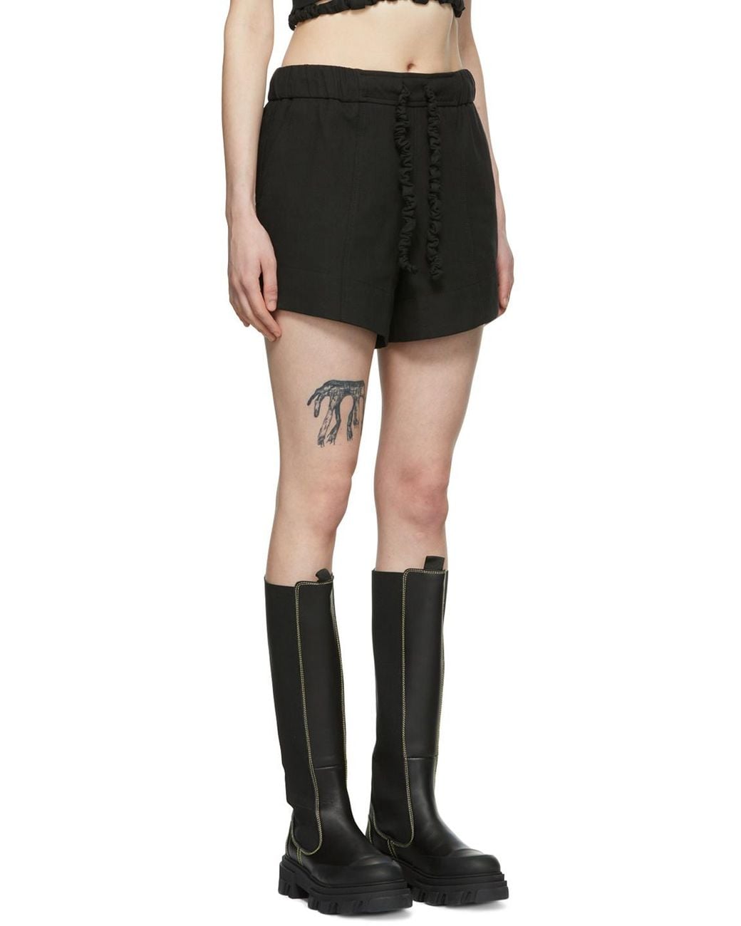 Ganni Black Elasticated Waist Drawstring Shorts