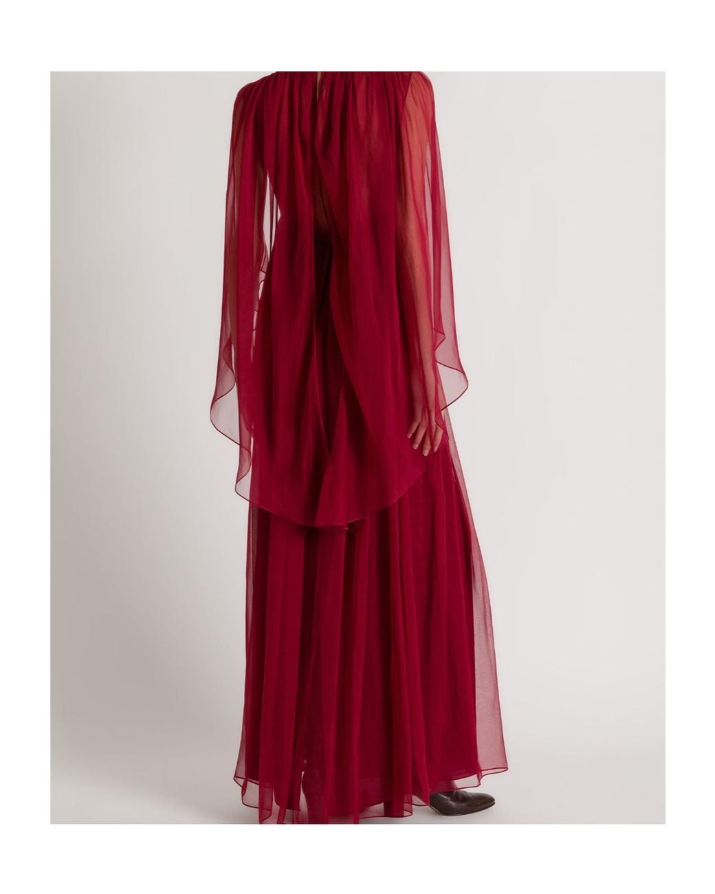 Alberta Ferretti Red Pleated Cape Maxi Dress