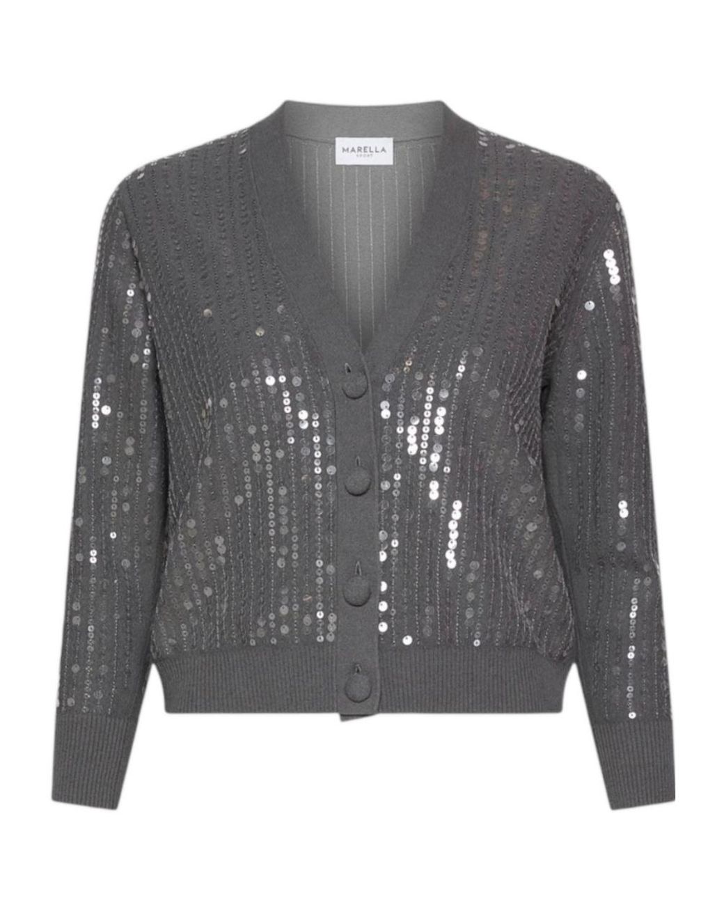 Marella Gray Button-Front Long-Sleeve Knit Top