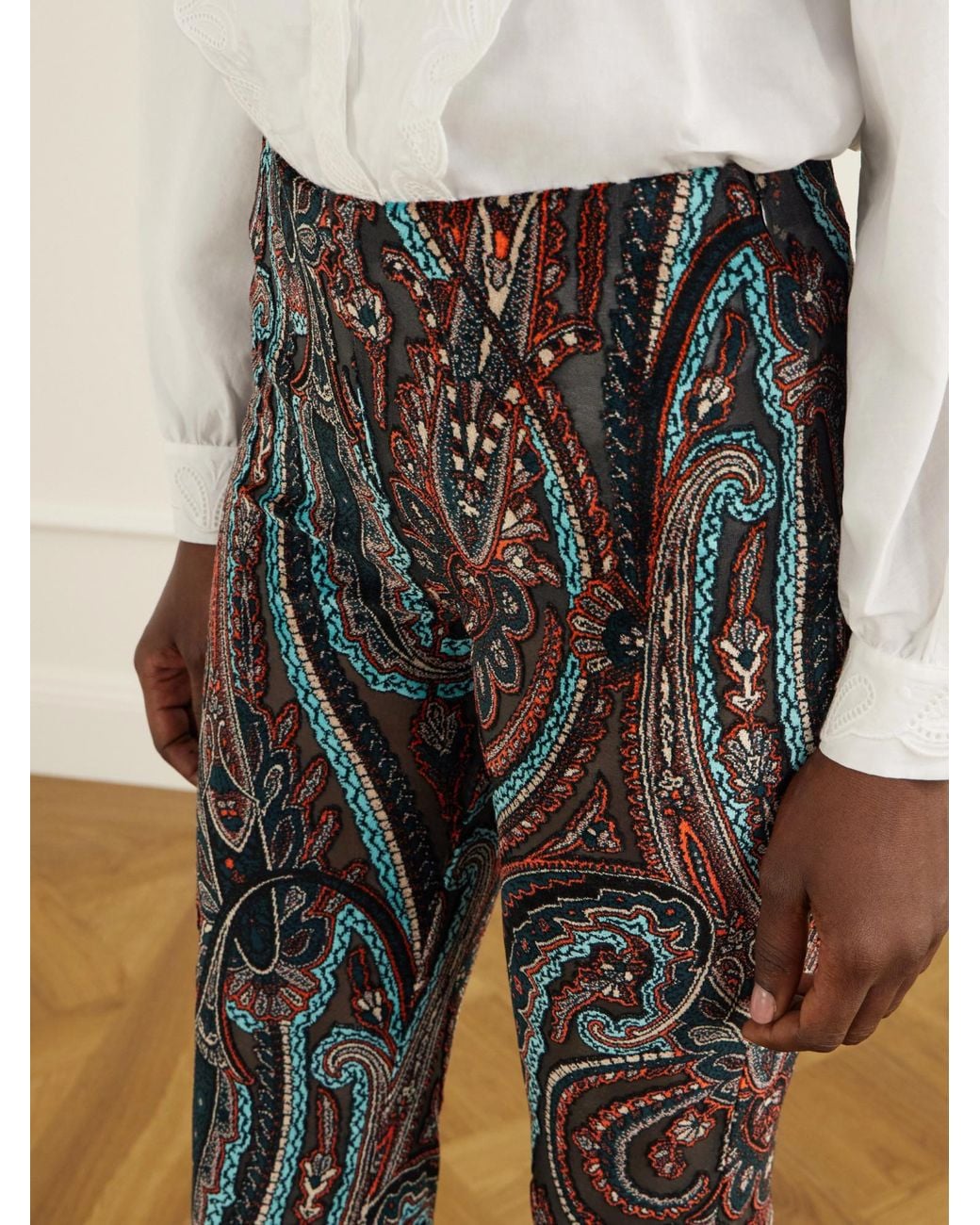 Etro Black Pattern Embellished Mesh Trousers