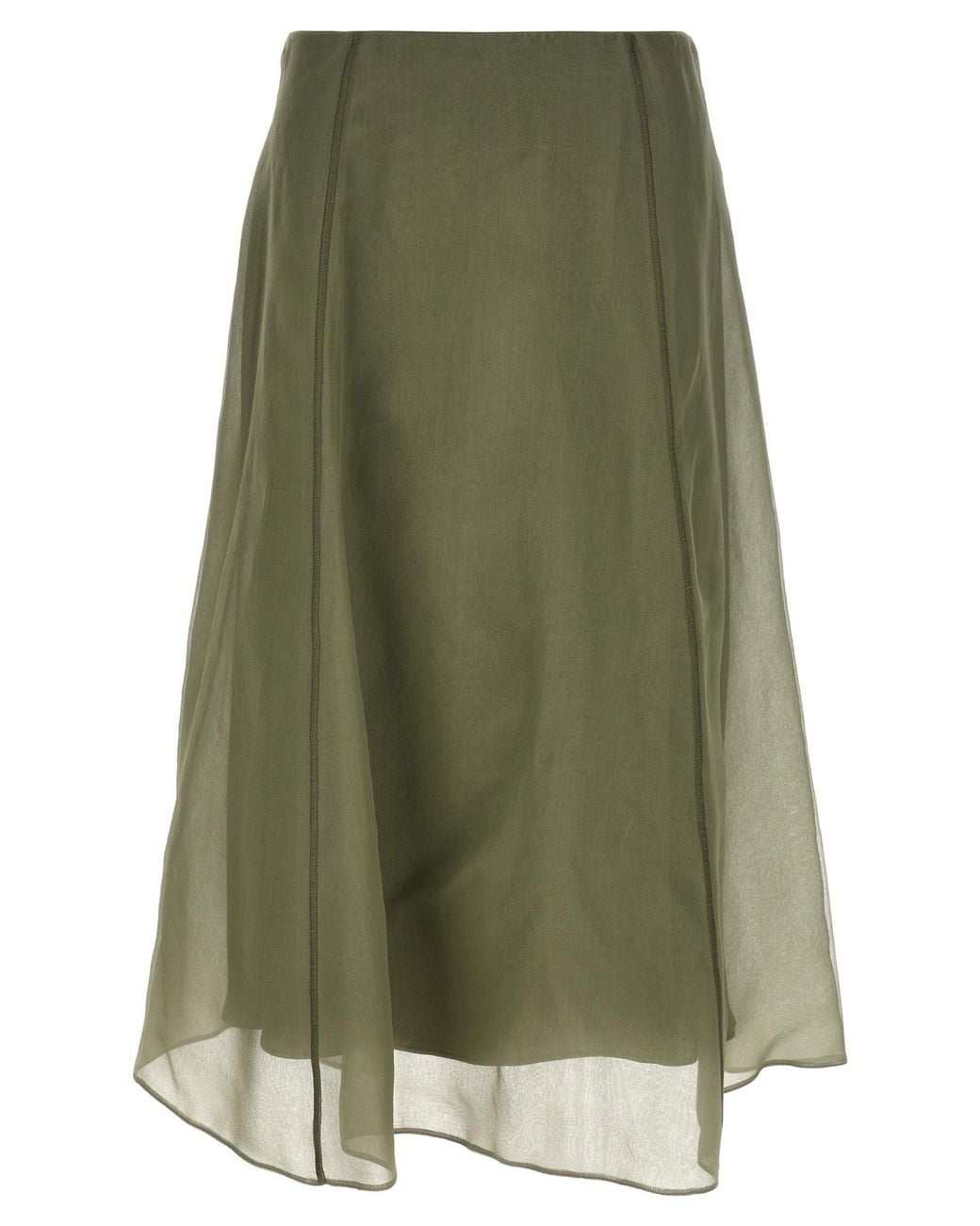 Brunello Cucinelli Green Flared Hem Midi Skirt
