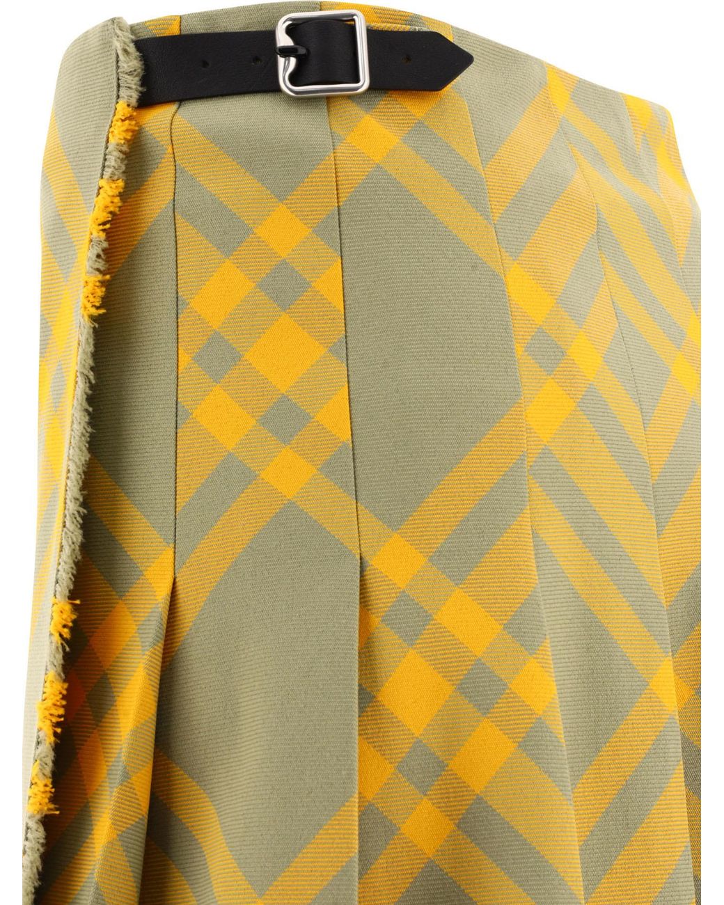 Burberry Yellow Check A-Line Kilt Skirt
