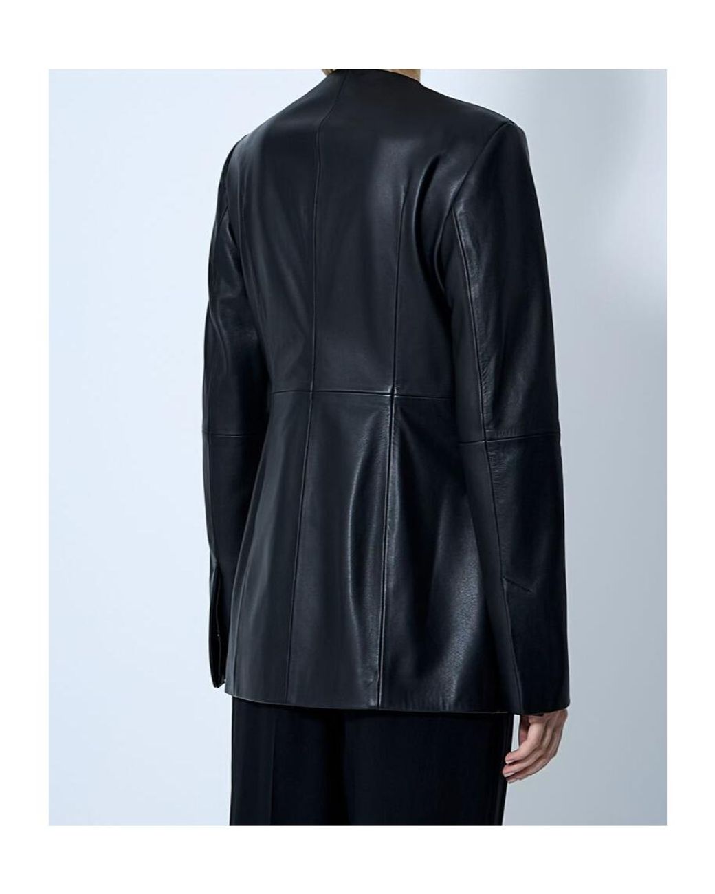 Totême Blue Totême Long Sleevedcrewneck Leather Jacket