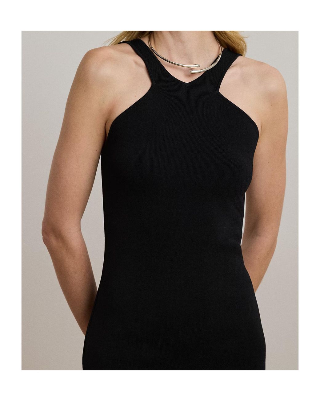 Ralph Lauren Black Lauren Rib-Knit Sleeveless Midi Dress