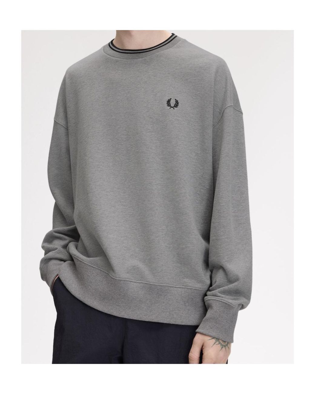 Fred Perry Gray Oversized Tipped Sweatshirt for men
