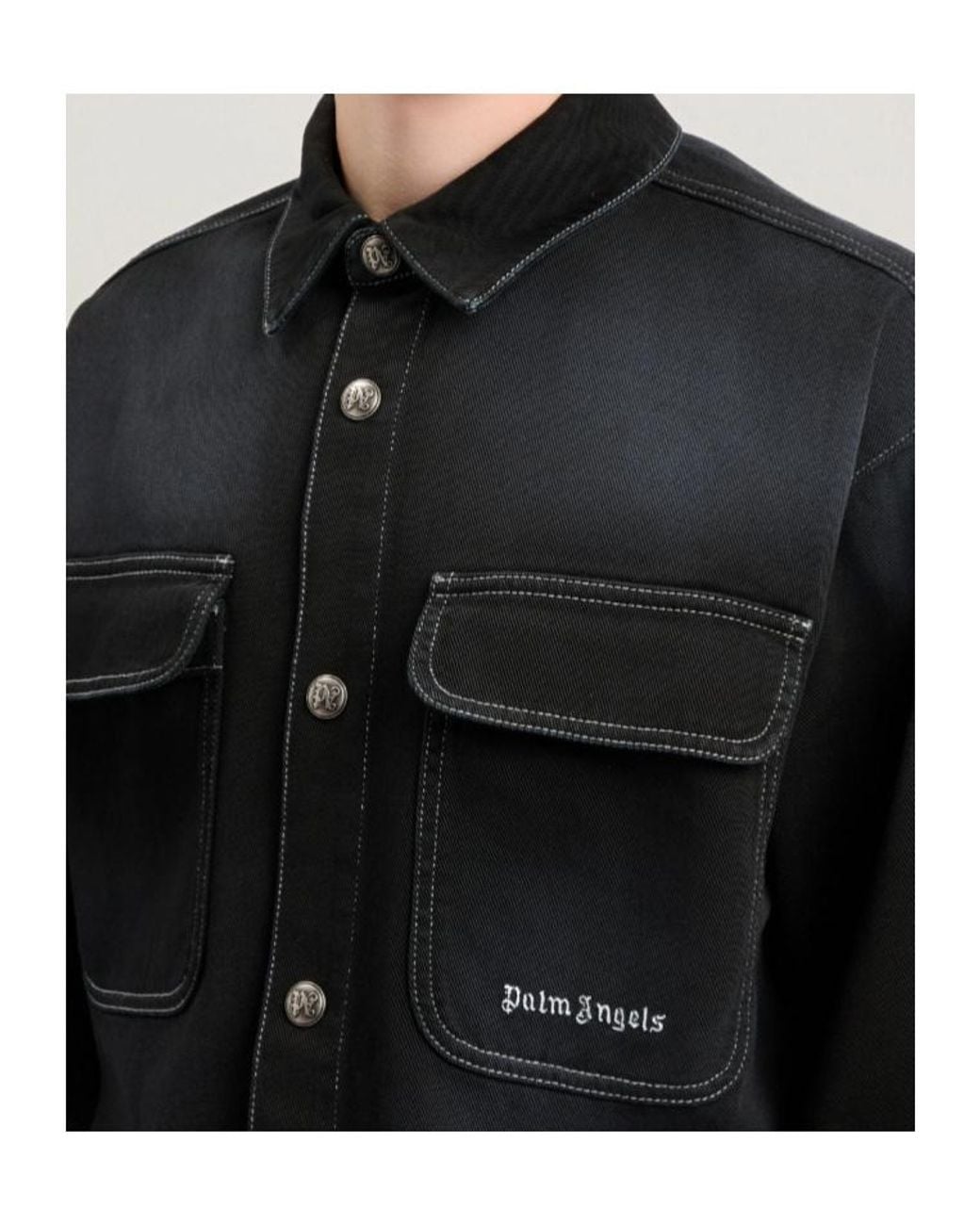 Palm Angels Black Classic Logo Loose Denim Shirt for men