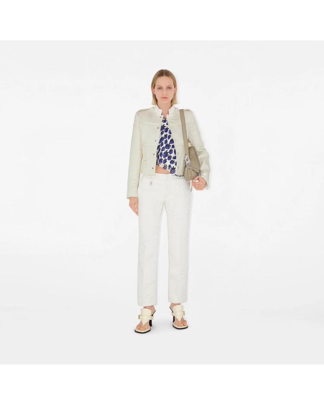 Burberry White Bay Equestrian Knight Thong Strap Sandals