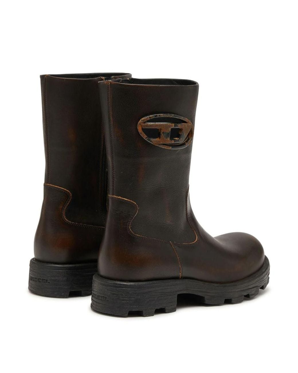DIESEL Black D-Hammer Logo-Plaque Biker Boots