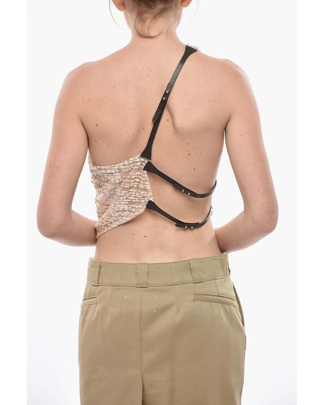 DSquared² Natural Sequin-Embellished One-Shoulder Top