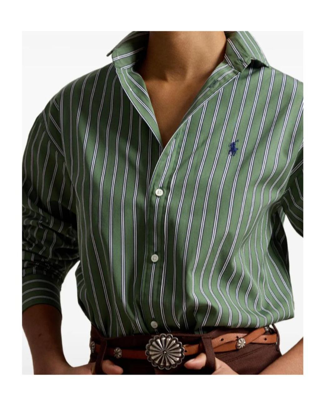 Polo Ralph Lauren Green Logo Embroidered Striped Shirt