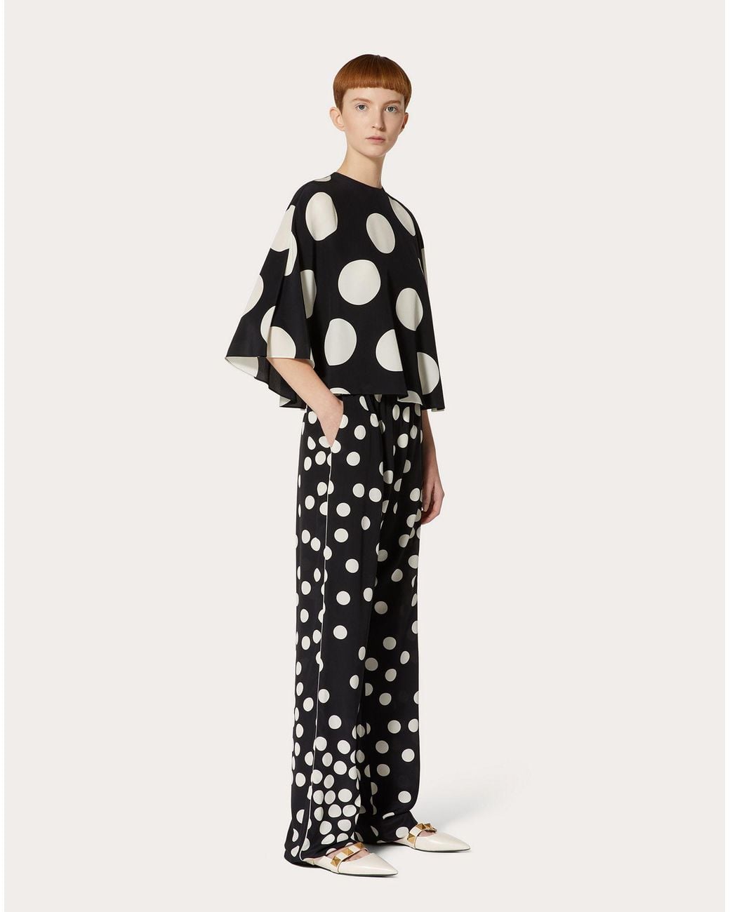 Valentino Black Polka-Dot Straight-Leg Trousers