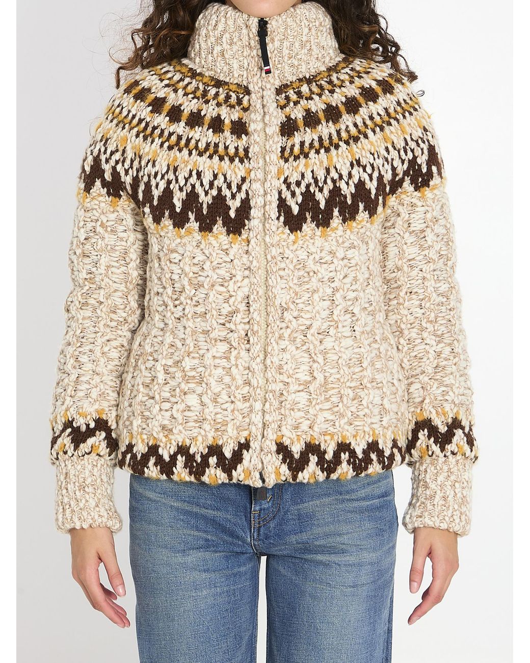 Moncler Natural Grenoble Geometric Knit Jacket