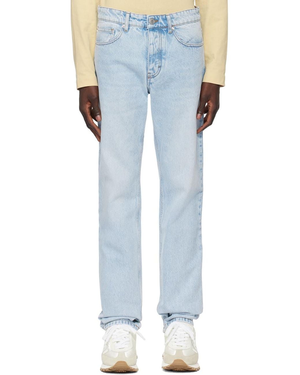 AMI Blue Mid Rise Straight Leg Jeans for men
