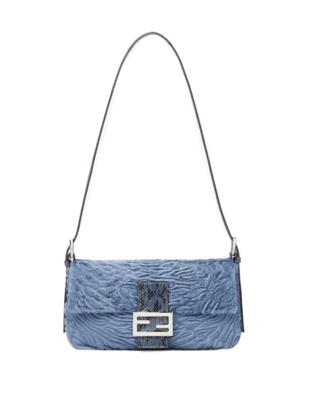 Fendi Blue Baguette 26424 Light Swakara Fur Bag