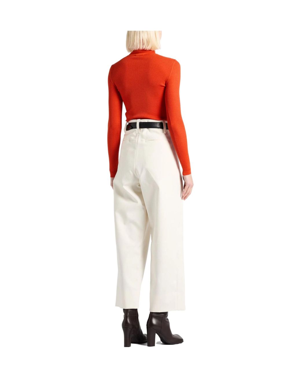 Saint Laurent Red Ribbed Turtleneck Knit Top