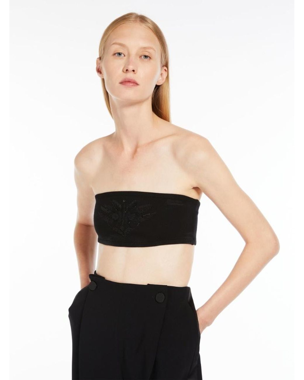 Max Mara Black Embroidered Lingerie Top