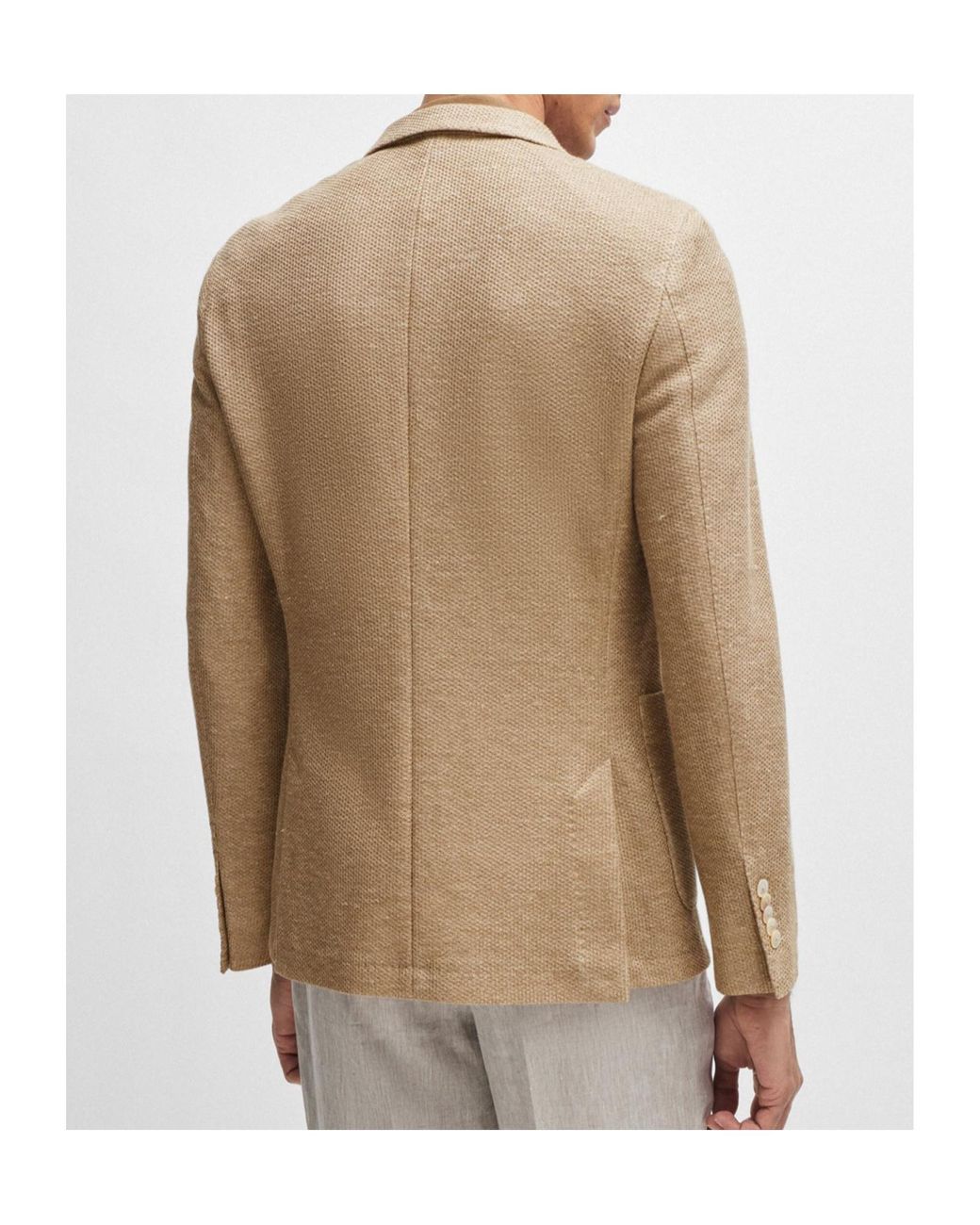 Boss Brown Single-Breasted Linen-Blend Blazer for men