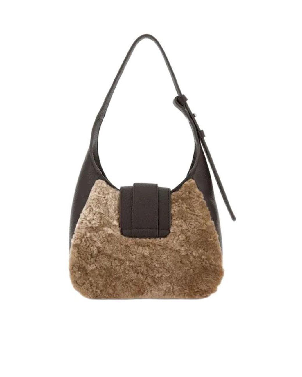 Hogan Brown Faux Fur Panel Shoulder Bag
