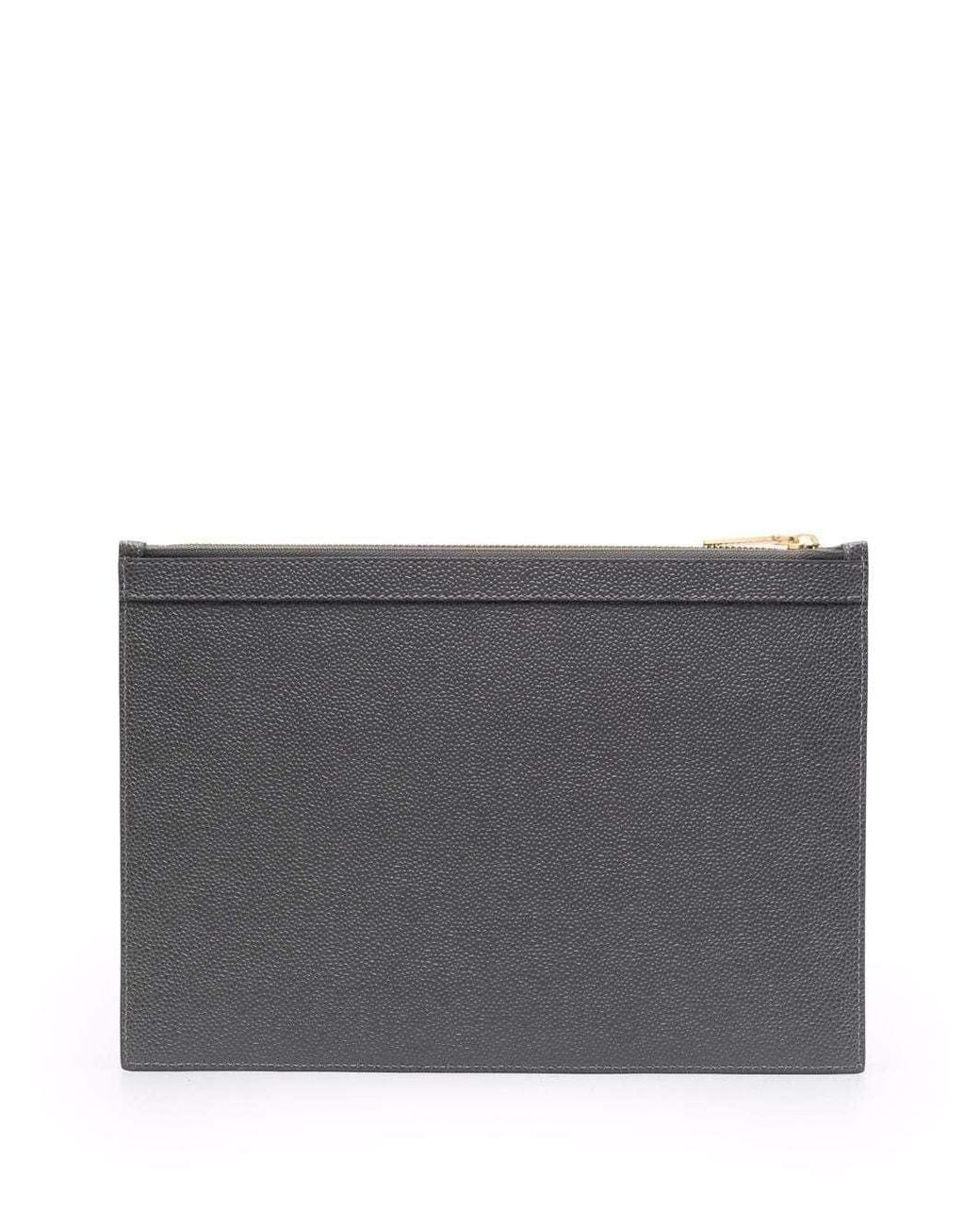 Thom Browne Black Pebbled Tablet Clutch Bag for men