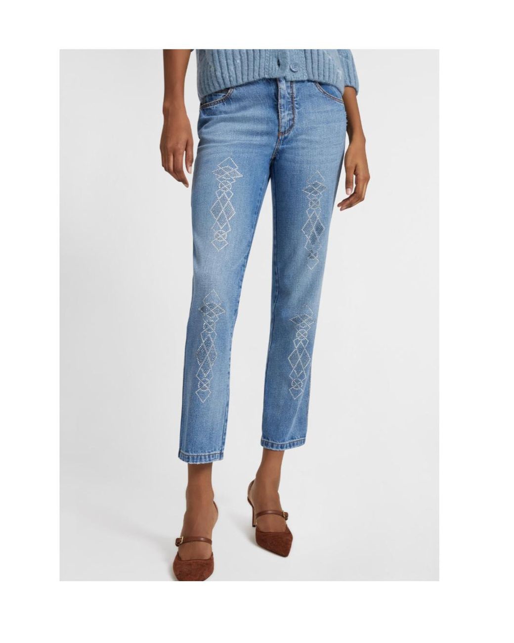 Ermanno Scervino Blue Rhinestone-Embellished Jeans