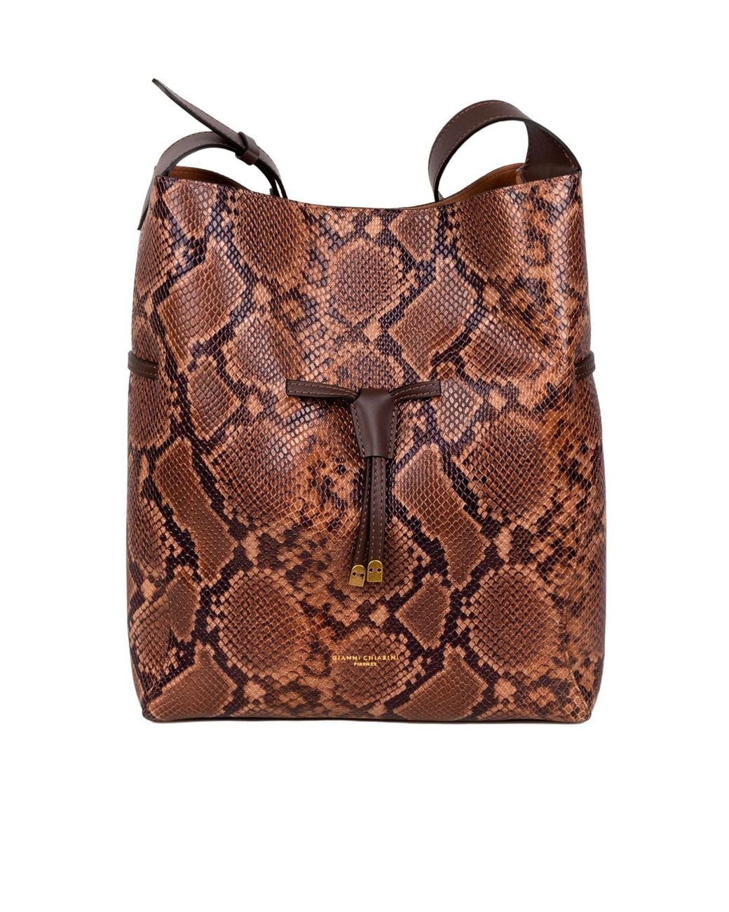 Gianni Chiarini Brown Large Sienna Animal-Print Drawstring Shoulder Bag
