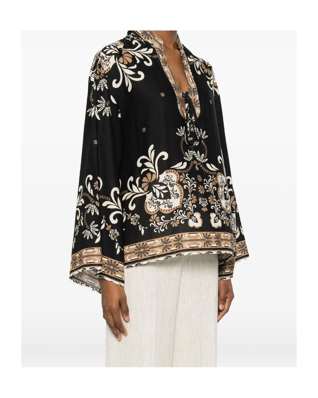 Twinset Black Floral-Print Tie-Fastening Blouse