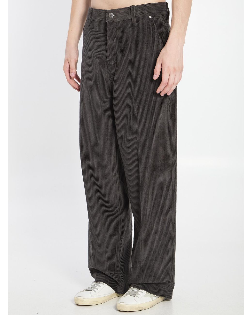 AMI Gray Wide Leg Corduroy Pants for men