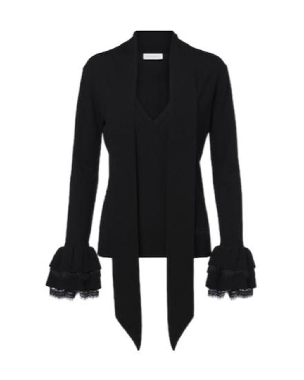 Nina Ricci Black Lace-Trimmed Wool-Blend Knit Top