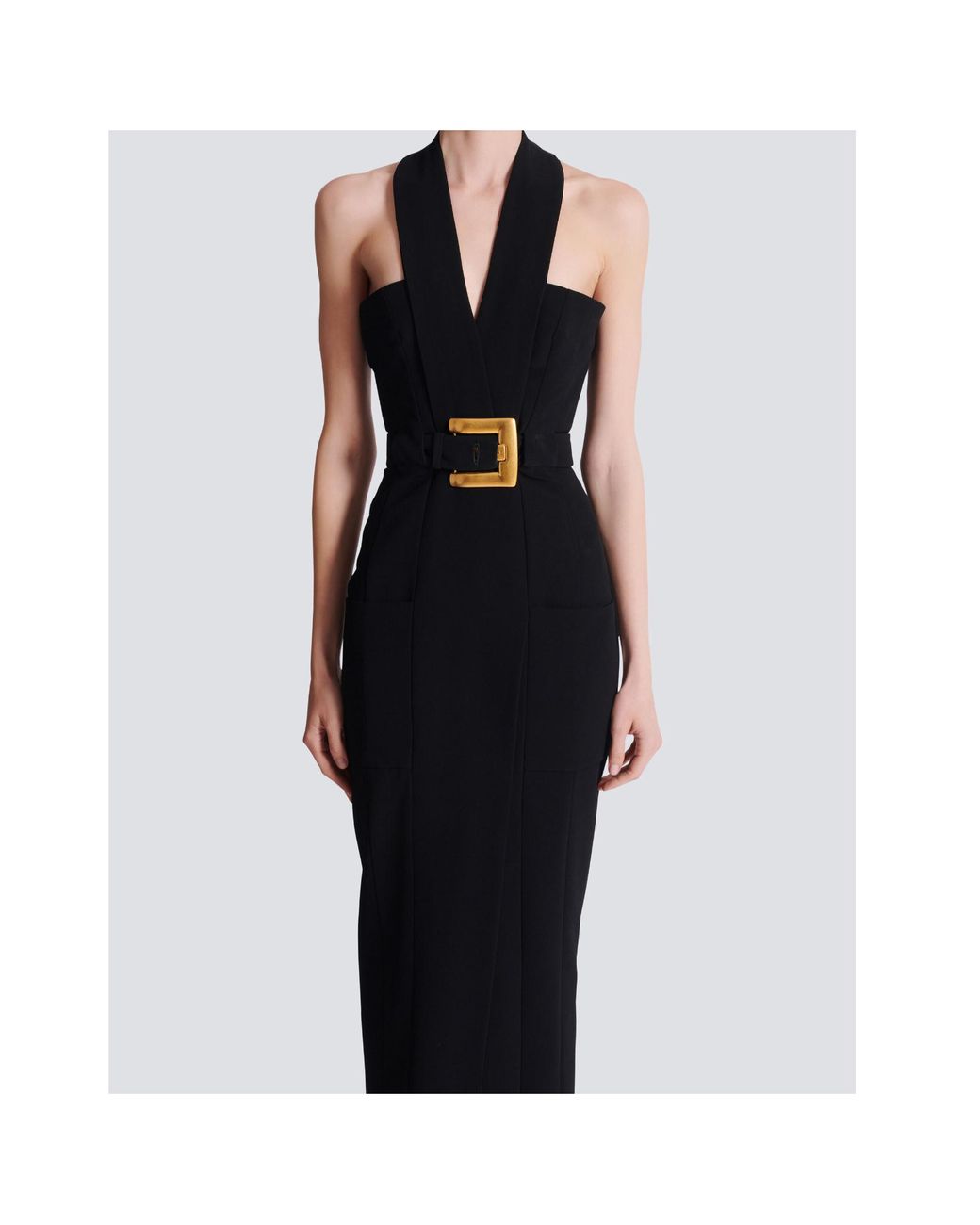 Balmain Black Belted Long Crepe Dress