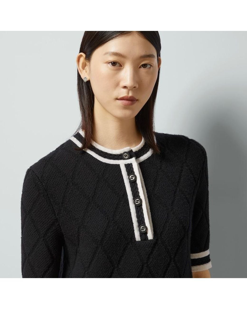 Gucci Black Stripe-Trim Wool Minidress