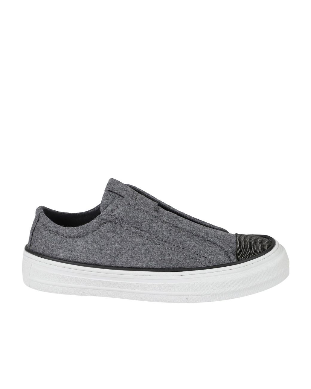 Brunello Cucinelli Gray Embellished Slip-On Sneakers