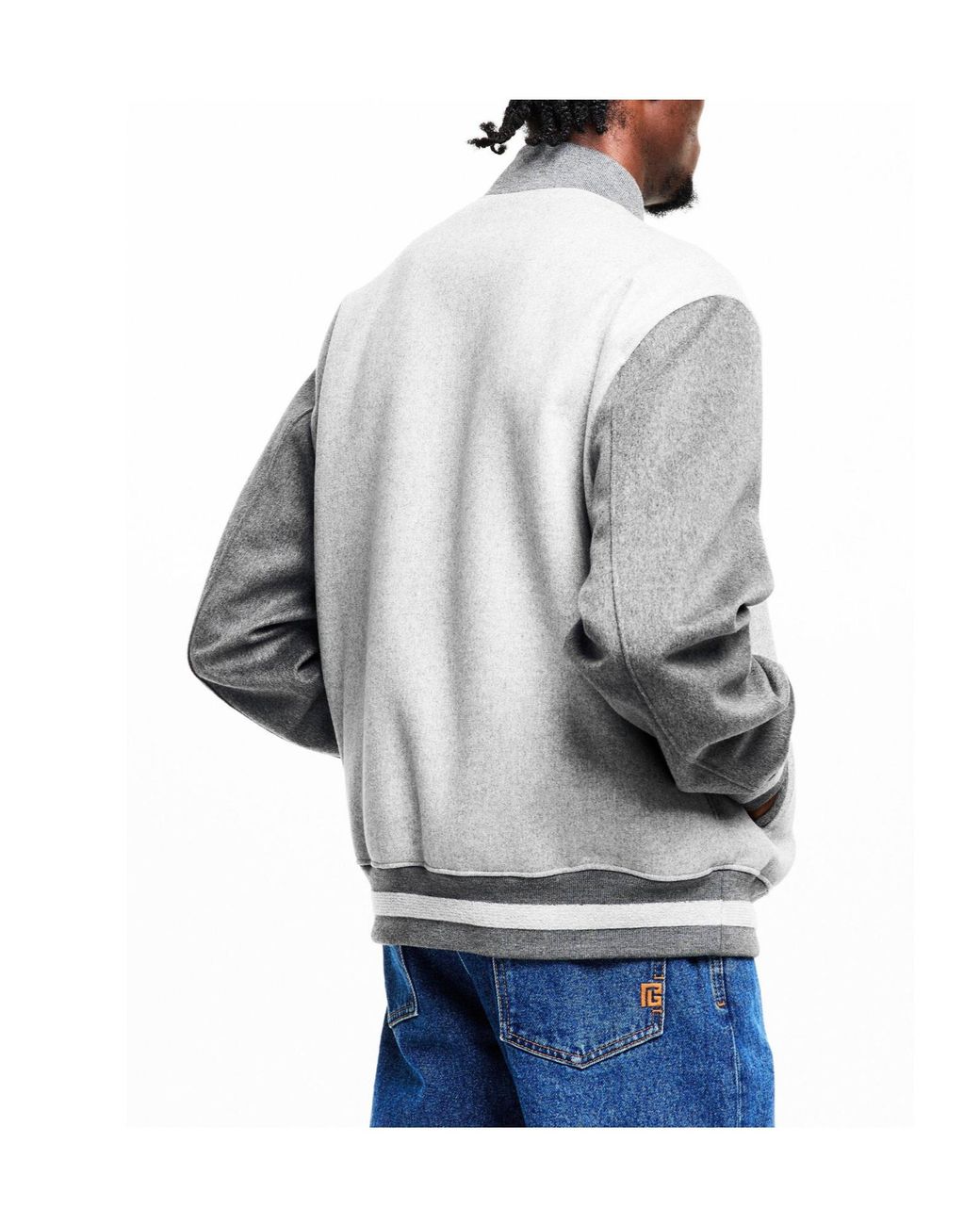 Balmain Gray Stylish Baseball Jacket for men