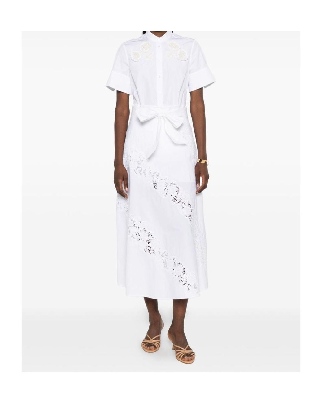Twinset White Long Poplin And Broderie Anglaise Skirt