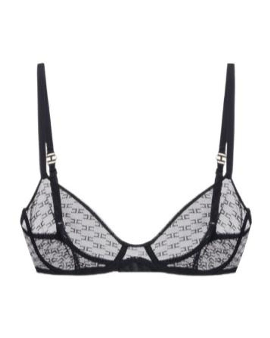 Elisabetta Franchi Black Monogram Tulle Bra