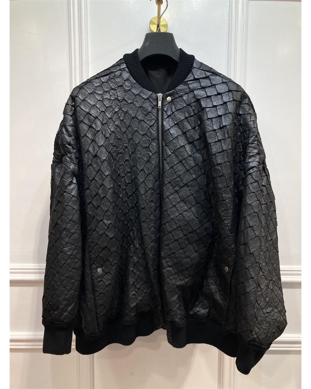 Rick Owens Black Long-Sleeved Silhouette Leather Jacket for men
