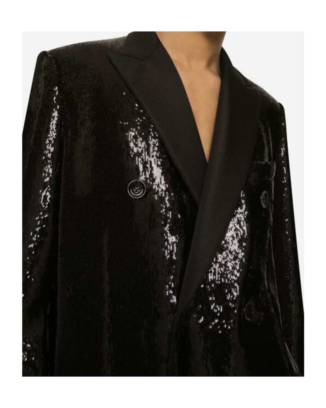 Dolce & Gabbana Black Sequined Double-Breasted Coat for men