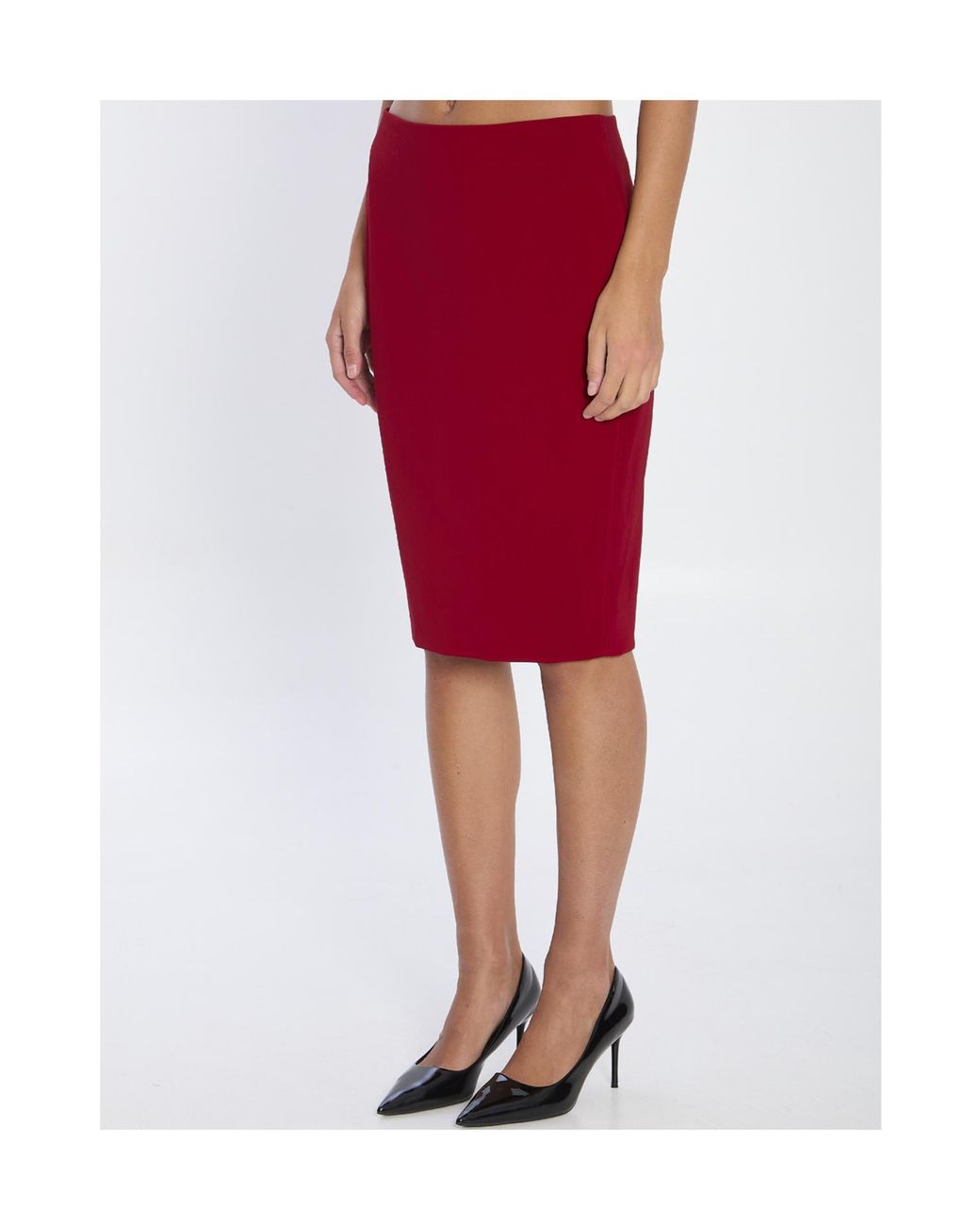 Saint Laurent Red Mid-Rise Pencil Skirt