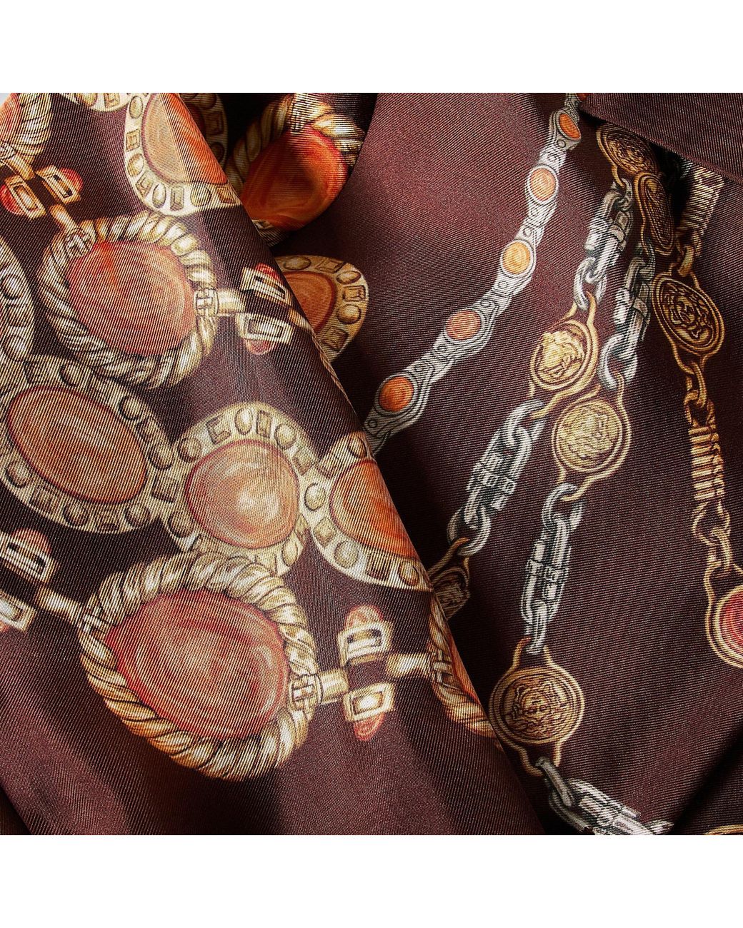 Versace Brown Silk Long Sleeve Patterned Shirt