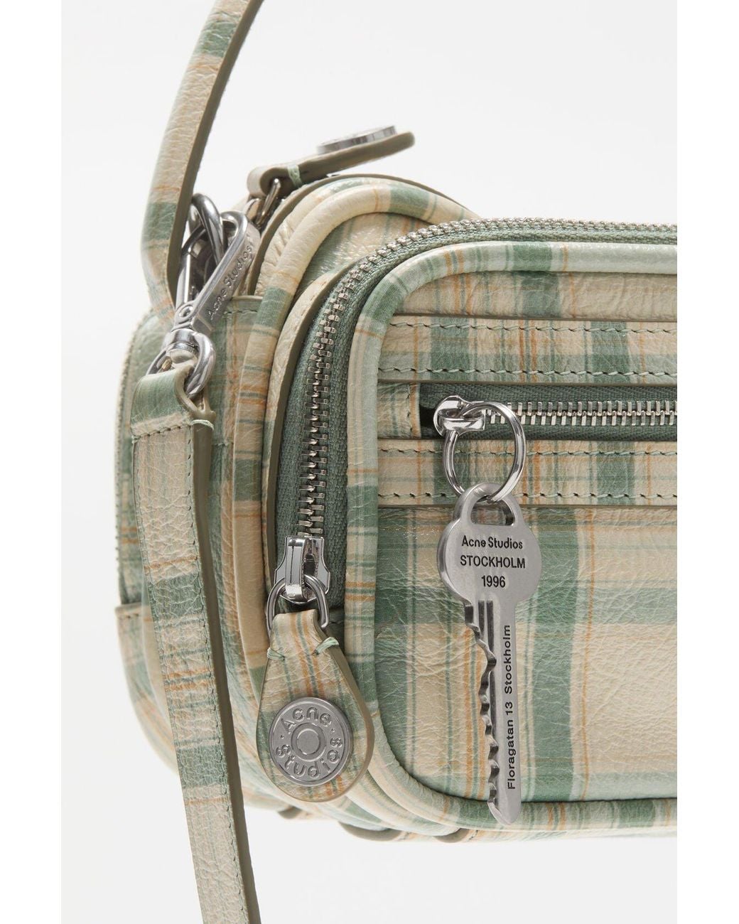 Acne Gray Check-Print Leather Cross Body Bag