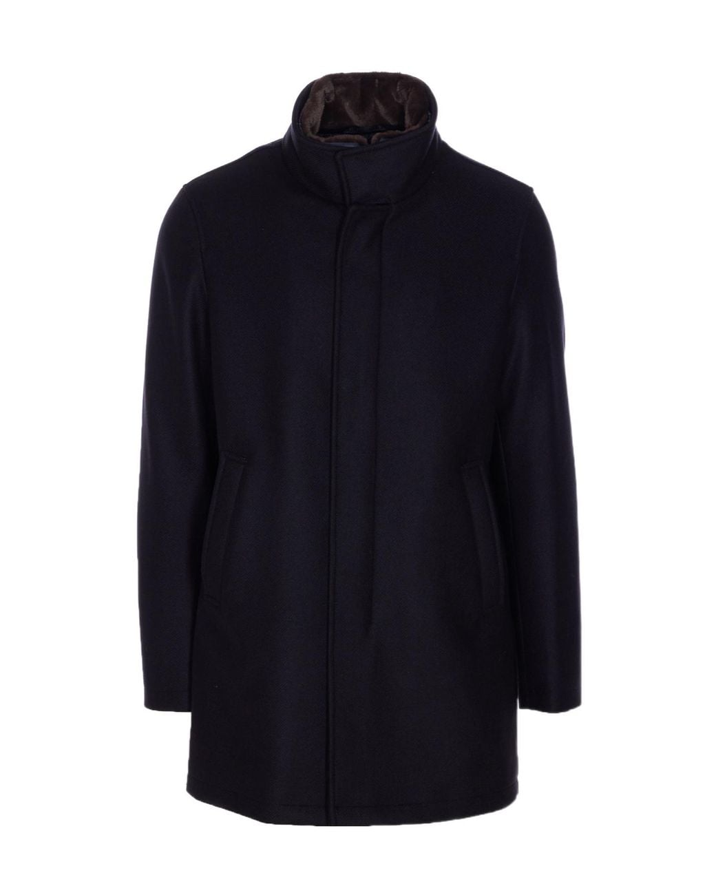 Herno Blue High Neck Long Coat for men